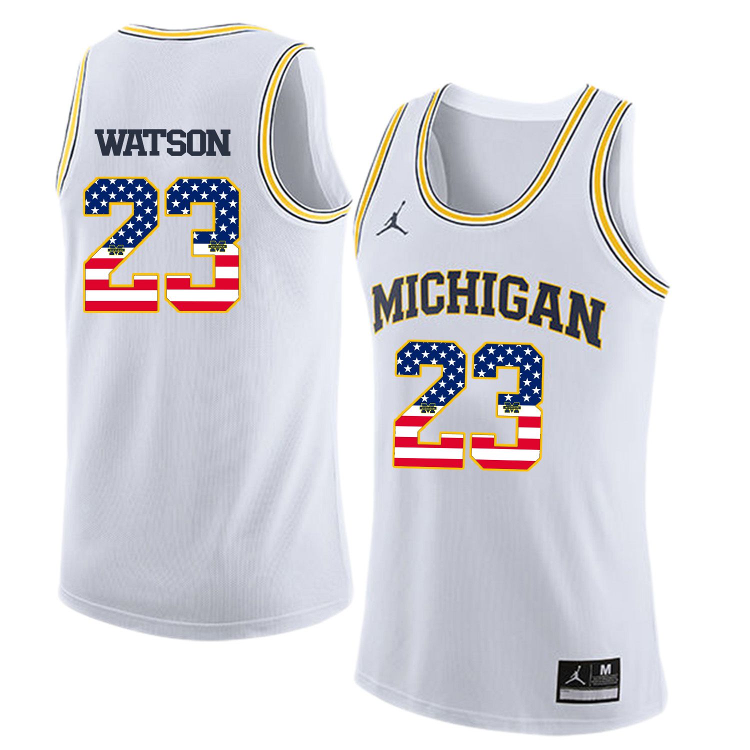 Men Jordan University of Michigan Basketball White #23 Watson Flag Customized NCAA Jerseys